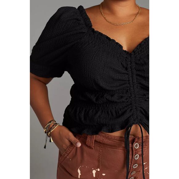 Pilcro by Athropologie Puff Sleeved Top Size XL Black Boho Cottagecore Fairy - Picture 5 of 9